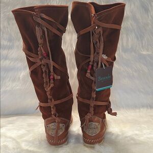 Buyamba City of Hope Tall Brown Lace Up Boots Suede + Leather Size 10